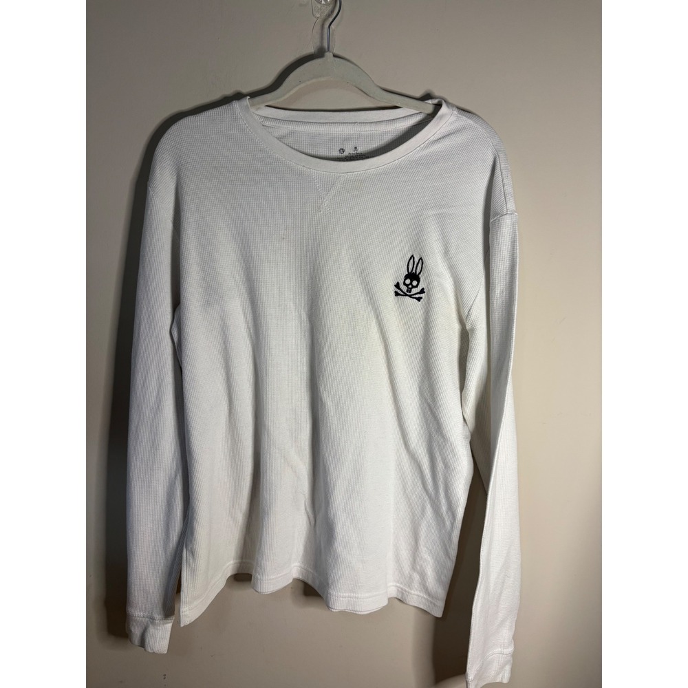 Psycho‎ Bunny Mens White Waffle Knit Thermal Long Sleeve Logo Shirt Large
